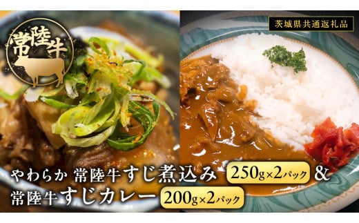 やわらか 常陸牛 すじ煮込み と すじカレー セット 各2パック 【茨城県共通返礼品】 カレー 牛すじ 煮込み お肉 牛肉 簡単 冷凍 レトルト