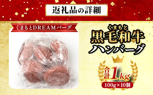 くまもと黒毛和牛  DREAMバーグ 100g×10個 【計1kg】