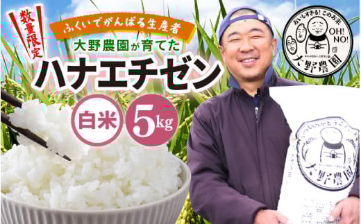 【先行予約】【令和7年産・新米】ふくいでがんばる生産者 大野農園が育てた ハナエチゼン 5kg【9月上旬以降順次発送】 [m49-a007_09] 2134065 - 福井県美浜町