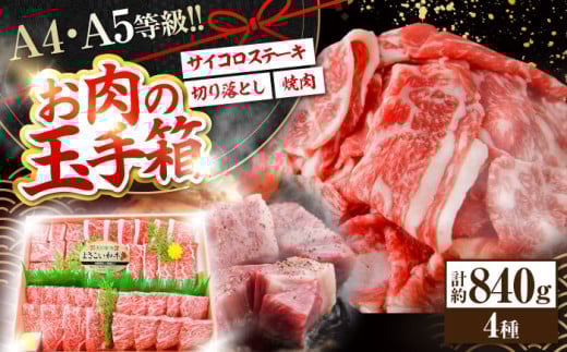 【お中元発送】高知から美味しいお肉の玉手箱! 化粧箱入り 総計約840g 牛肉 ステーキ 焼肉 切り落とし 国産 A4 A5 【(有)山重食肉】 [ATAP020]