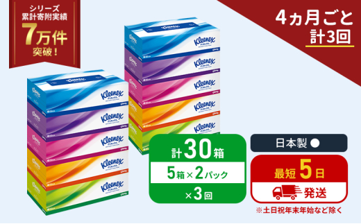 定期便 ティッシュ クリネックス ティシュー 5箱入×2パック《4ヶ月ごと計3回》 ティッシュペーパー セット 柔らかい 節約 日用品 日用雑貨 備蓄 備蓄用 防災 災害 ボックスティッシュ テッシュ ペーパー ローリングストック 宮城 岩沼市 [№5704-1040] 2134244 - 宮城県岩沼市
