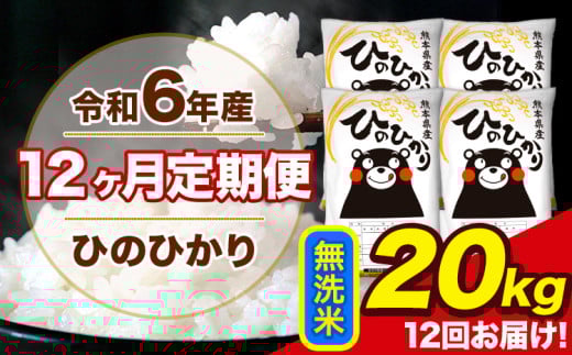 令和6年産 【12ヶ月定期便】 ひのひかり 無洗米 20kg 5kg×4袋 計12回お届け 熊本県産 こめ コメ 無洗米 精米 荒尾市 ひの 米 定期 《お申込み月の翌月から出荷開始》 1569997 - 熊本県荒尾市