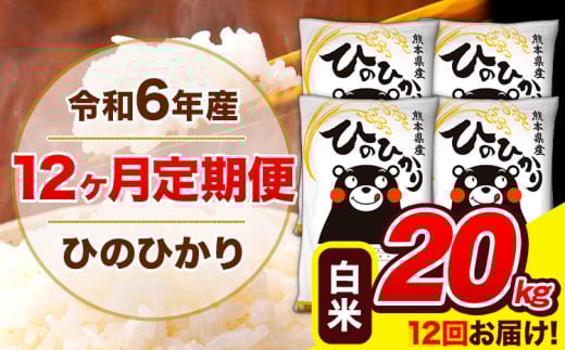 令和6年産 ひのひかり 【12ヶ月定期便】 白米  20kg (5kg×4袋) 計12回お届け 《お申し込み月の翌月から出荷開始》 熊本県産 白米 精米 ひの 米 こめ お米 熊本県 長洲町