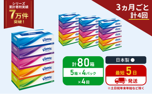 定期便 ティッシュ クリネックス ティシュー 5箱入×4パック《3ヶ月ごと計4回》 ティッシュペーパー セット 柔らかい 節約 日用品 日用雑貨 備蓄 備蓄用 防災 災害 ボックスティッシュ テッシュ ペーパー ローリングストック 宮城 岩沼市 [№5704-1045] 2134249 - 宮城県岩沼市