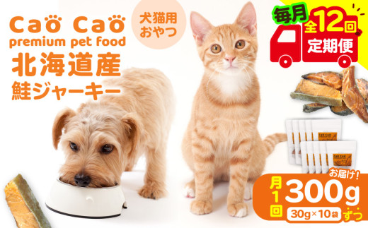 【全12回定期便】Cao Cao 北海道産 鮭ジャーキー 300g（30g×10袋） 犬猫用おやつ　T035-T05-02 2153200 - 北海道苫小牧市