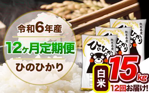 【12ヶ月定期便】令和6年産 定期便 ひのひかり 15kg 《申込み翌月から発送》令和6年産 熊本県産 ふるさと納税 白米 精米 ひの 米 こめ ふるさとのうぜい ヒノヒカリ コメ 熊本米 1569297 - 熊本県玉東町