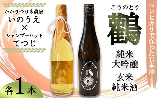 ≪数量限定≫  純米大吟醸 生原酒 ＆ 玄米純米酒 生原酒 鸛 （こうのとり） 720ml 各1本 【 こしひかりで作った日本酒 お酒 日本酒 お酒 芸人 シャンプーハット てつじ かかりつけ農家いのうえ 限定 希少 プレゼント ギフト 贈答 晩酌 京都 綾部 】 2135763 - 京都府綾部市