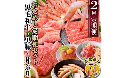 定期便2回配送　鹿児島県産黒毛和牛・黒豚・漬丼　お試し定期便セット DD-6007_ 黒毛和牛 黒豚 マグロ 鰹 カツオ 丼 ホルモン 焼肉 ロース しゃぶしゃぶ ハンバーグ セット 食べ比べ 定期便 【1486099】 1527562 - 鹿児島県枕崎市