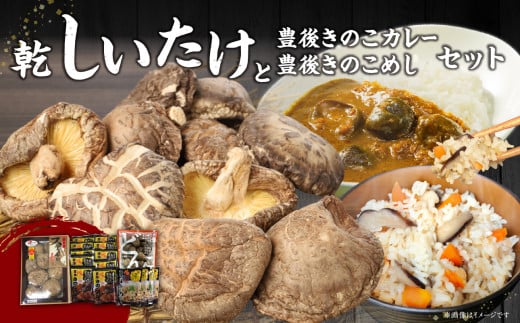 大分産乾しいたけと豊後きのこカレーと豊後きのこめし 大分県 椎茸 きのこ まるごと 炊き込みご飯 カレー 肉厚 香菇 常温 料理 セット F07027 313651 - 大分県大分市