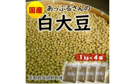あっぷるさんの白大豆　京都府与謝野町の肥沃な大地で育った国産大豆　1kg×4袋【1625560】