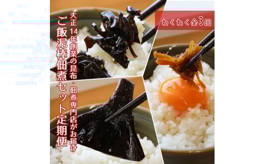 【毎月定期便】大正14年創業の昆布・佃煮専門店がお届け ご飯泥棒つくだ煮セット定期便 全3回 [№5385-0458]