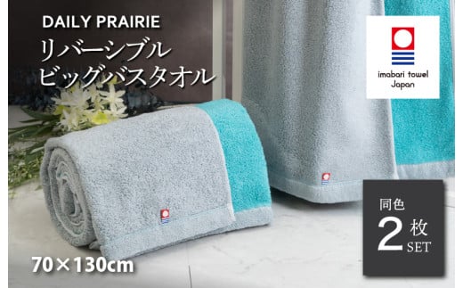 (今治タオルブランド認定品)DAILY PRAIRIE リバーシブルビッグバスタオル 2枚セット (グレー/ターコイズ) [I002960BBT2GY/TB] 今治タオル タオル 今治バスタオル ビッグバスタオル ギフト ギフトセット お祝い 贈り物 日本製