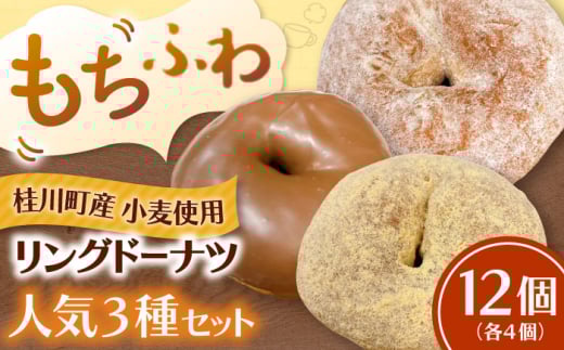 ふわもちリングドーナツ 12個セット(シュガー味、チョコ味、きなこ味 各4個)桂川町/PIZZERIA TUTTI [ADBH038]