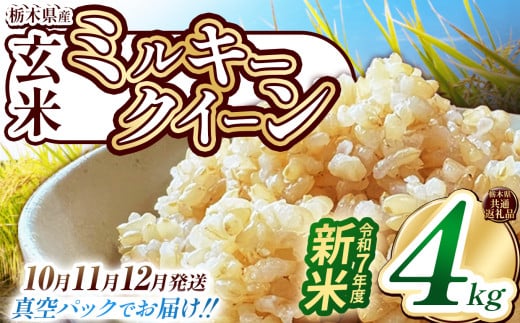 【栃木県共通返礼品】【先行予約】【10月発送】【数量限定】令和7年度新米 栃木県産ミルキークイーン（玄米真空パック） 2kg×2  | 玄米 精米 お米 コメ ミルキークイーン 先行予約 ブランド米 栃木県 特産品  下野市 送料無料