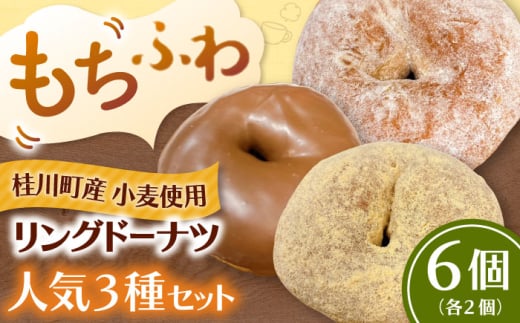 ふわもちリングドーナツ 6個セット(シュガー味、きなこ味、チョコ味 各2個)桂川町/PIZZERIA TUTTI [ADBH042]