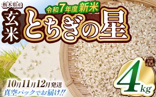 【栃木県共通返礼品】【先行予約】【10月発送】【数量限定】令和7年度新米 栃木県産とちぎの星（玄米真空パック） 2kg×2  | 玄米 精米 お米 コメ とちぎの星 先行予約 ブランド米 栃木県 特産品  下野市 送料無料 2135429 - 栃木県下野市