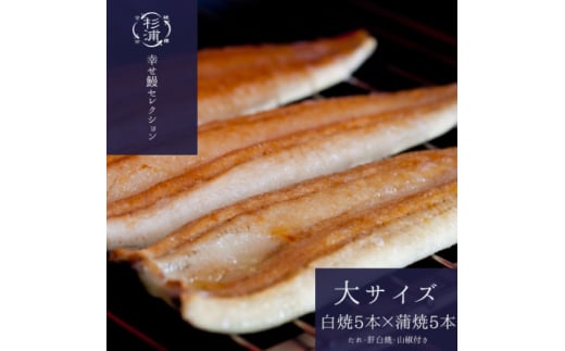 遠州杉浦うなぎLセット　白焼5本+蒲焼5本(2,300~2,500g)+肝白焼3パック+タレ3個【1612735】