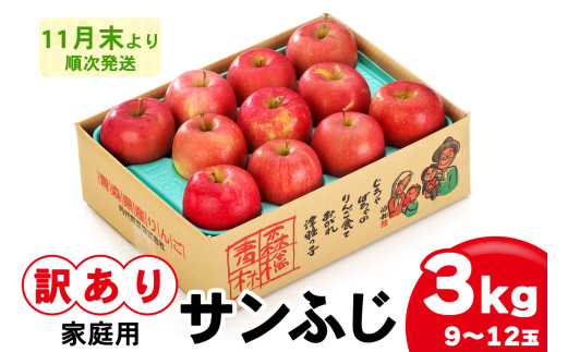 家庭用りんご サンふじ 3kg (9玉から12玉入り 3kg 1箱)  見た目にわけあり 味はそのまま｜令和7年産 2025年産 青森 津軽 つがる りんご リンゴ サンフジ 訳あり 訳アリ 果物 旬 青森りんご [0838] 963489 - 青森県つがる市