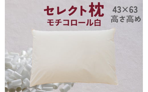 セレクト枕 モチコロール白 標準タイプ 高さ高め （43×63cm）