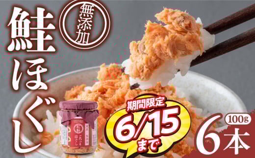 【寄附額改定】【6本】 鮭フレーク 無添加 鮭ほぐし  紅鮭 あらほぐし 紅鮭ほぐし 常温 600g (100g×6個)  無着色 長期保存 子ども 瓶 瓶詰め 小分け 紅鮭 天然 しゃけ さけ 岩手県 金ケ崎町 1957017 - 岩手県金ケ崎町