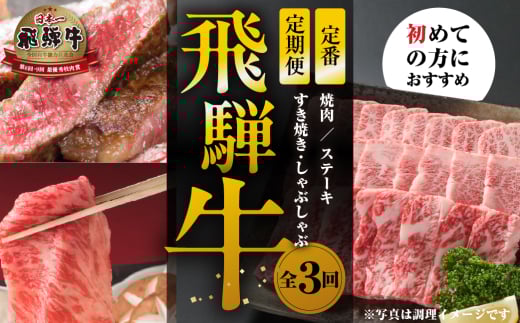 《定期便》全3回 飛騨牛 定番（ 焼肉 / すき焼き / ステーキ）[飛騨高山ミート]  | 冷凍真空パック 肉 お肉 すきやき 黒毛和牛 和牛 人気 おすすめ 牛肉 [MZ102] 2151139 - 岐阜県白川村