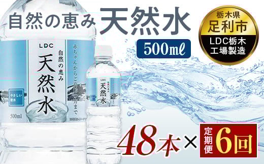 【6回定期便】 水 ミネラルウォーター 天然水 500ml 48本 お水 飲料水 超軟水で飲みやすい 備蓄品としてもオススメ F7Z-419 699891 - 栃木県足利市