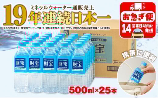 W-22195／天然アルカリ温泉水 財寶温泉 500ml×25本