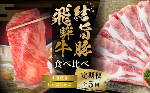 《定期便》全5回 飛騨牛＆ 結旨豚 すき焼きしゃぶしゃぶ | 肉 お肉 豚肉 牛肉 国産 食べ比べ セット 白川郷 岐阜県 白川村 ブランド豚 人気 おすすめ ギフト 飛騨高山ミート 70000円 [MS107]