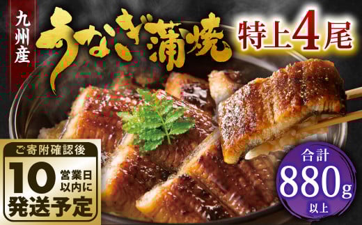 九州産 うなぎ 蒲焼 特上4尾 計880g以上 (1尾あたり220〜235g)
