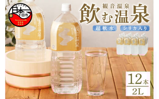 ＜観音温泉＞飲む温泉 観音温泉 2リットル(6本入) 2ケース　[温泉水 飲む温泉水 国産 水 2L 6本 2ケース 12本 超軟水 美容 健康 料理 シリカ 飲むシリカ ミネラルウォーター 常温保存 備蓄 保存水 静岡 伊豆 下田市 観音温泉]