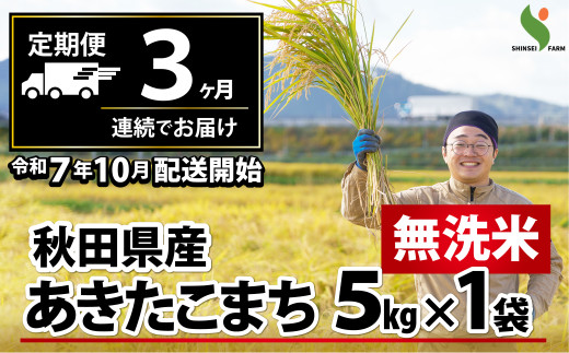 新米先行受付 【定期便3ヶ月】秋田県産あきたこまち(無洗米)5kg 225P9204　/ 米 無洗米 5kg 白米 令和7年産 秋田県産 あきたこまち 5kg×1袋 おにぎり 大館 東北 秋田 小分け こわけ 大館市 5キロ 5ｷﾛ 5きろ