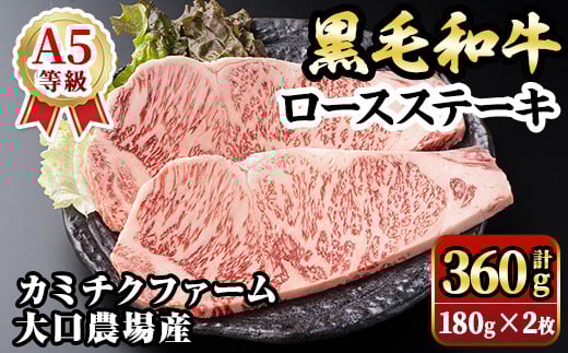 isa686 鹿児島県(カミチクファーム 大口農場)産 黒毛和牛ロースステーキ(計360g・180g×2枚) 黒毛和牛 ロース ステーキ 和牛 国産牛 最高 A5 ランク 雌牛 霜降り 赤身 焼肉 旨味 口どけ BBQ バーベキュー アウトドア サシ 冷凍 【お肉の直売所 伊佐店】