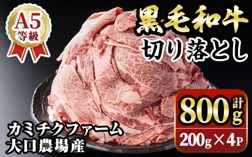 isa692 鹿児島県(カミチクファーム 大口農場)産 黒毛和牛切り落とし(計800g・200g×4パック) 黒毛和牛 切り落とし 和牛 国産牛 高級肉 A5 ランク 霜降り 赤身 牛肉 薄切り スライス 多用途 日常使い ごちそう 人気 おすすめ 高タンパク 【お肉の直売所 伊佐店】
