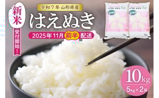[令和7年産米]★2025年11月前半発送★はえぬき 10kg(5kg×2袋)山形県 東根市産 hi002-032-111-1