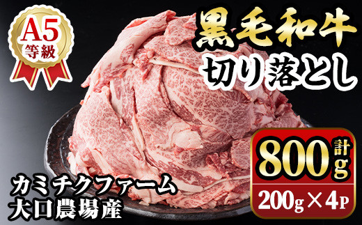 isa692 鹿児島県(カミチクファーム 大口農場)産 黒毛和牛切り落とし(計800g・200g×4パック) 黒毛和牛 切り落とし 和牛 国産牛 高級肉 A5 ランク 霜降り 赤身 牛肉 薄切り スライス 多用途 日常使い ごちそう 人気 おすすめ 高タンパク 【お肉の直売所 伊佐店】