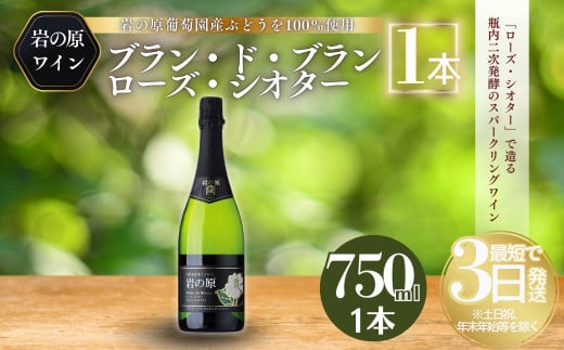 ワイン 岩の原スパークリングワイン ブラン・ド・ブラン ローズ・シオター（750ml） 酒 ギフト 新潟 上越 1920115 - 新潟県上越市