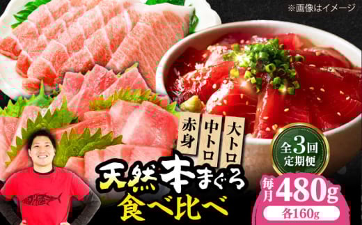 【全3回定期便】極上！たね熟天然本まぐろ赤身＆中トロ＆大トロセット(各160g 計480g)　大阪府高槻市/本まぐろ直売所 [AOCE043]