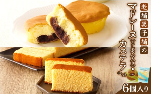 【2週間以内発送】老舗菓子舗のマドレーヌ(こしあん入り)・カステラセット「合計6個・個包装」 焼き菓子 スイーツ 詰め合わせ 洋菓子_T035-021