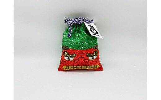 丹後ちりめん 祭巾着（ししまい） サイズ：約17cm×13cm　DZ00027-04