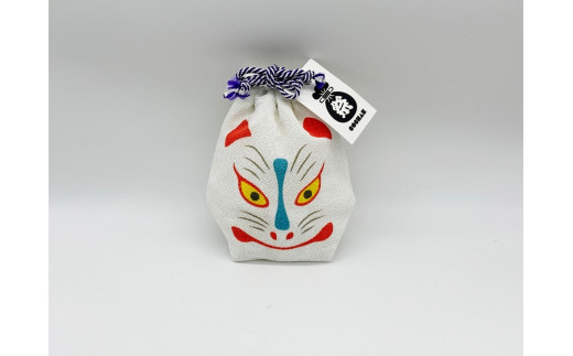丹後ちりめん 祭巾着（きつね） サイズ：約17cm×13cm　DZ00027-03