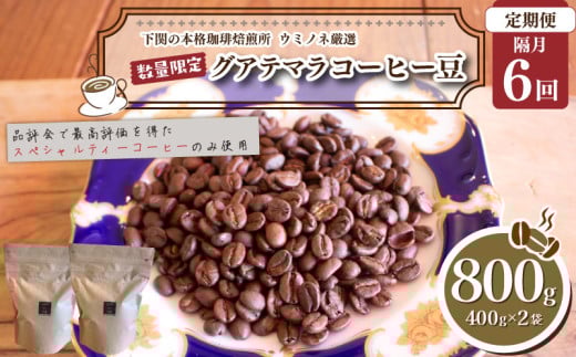 【定期便】【豆】 訳あり コーヒー豆 800g ( 400g × 2袋 ) 隔月6回 合計 4.8kg 数量限定 グアテマラ 珈琲 自家焙煎 下関 山口