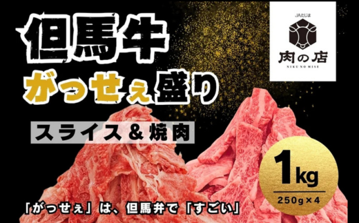 但馬牛 がっせぇ盛り（スライス＆焼肉用・1kg）250g 2種 各2パック 合計4パック 小分け 肉 牛肉 お肉 スライス 薄切り 食べ比べ セット
