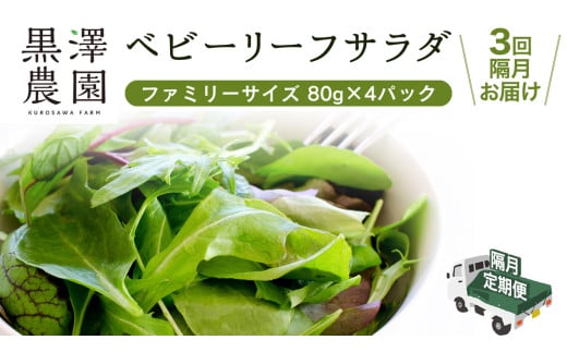 【 定期便 】全3回隔月でお届け！ 黒澤農園 の ベビーリーフサラダ （ 80g × 4パック ）ファミリーサイズ ベビーリーフ サラダ 生野菜 食べやすい 若葉 ファミリー 旬 新鮮 国産 彩り 頒布会 野菜 葉野菜 国産 直送 定期