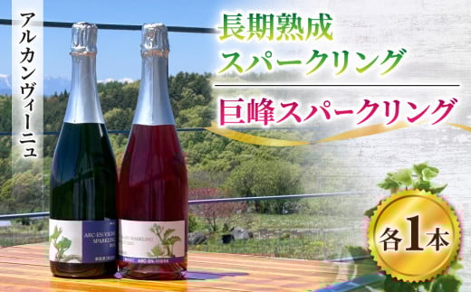 【アルカンヴィーニュ】長期熟成スパークリング＆巨峰スパークリングワイン２本セット　辛口 お酒 ギフト プレゼント 果実酒 瓶 国産 信州 長野県東御市 2137481 - 長野県東御市