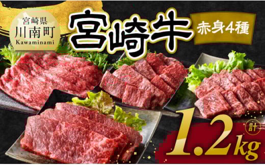 宮崎牛 赤身 4種 1.2kg 【 肉 牛肉 国産 宮崎県産 宮崎牛 黒毛和牛 和牛 焼肉 すき焼き ステーキ 4等級  A4ランク モモ 】