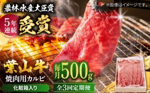[全3回定期便] 葉山牛 焼肉用カルビ500g / 牛肉 牛 肉 お肉 国産 赤身肉 やきにく 焼き肉 カルビ かるび BBQ ブランド牛 和牛 黒毛和牛 国産牛 贈答 ギフト 冷凍 葉山 定期 定期便 [有限会社葉山旭屋牛肉店] [ASAP038]