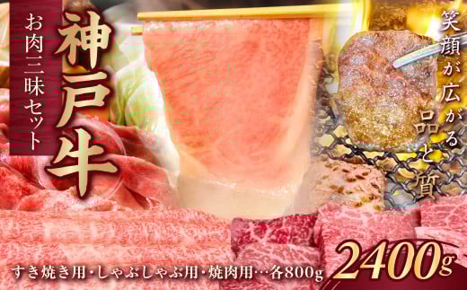 神戸牛(神戸ビーフ) お肉三昧セット 計2400g KNSYS10 KWNCJ012 ふるさと納税 神戸牛 神戸ビーフ ブランド和牛 国産 和牛 焼肉 すき焼き しゃぶしゃぶ ロース かた もも バーベキュー 太田家 兵庫県 神戸 国産 新鮮 川西 川西市