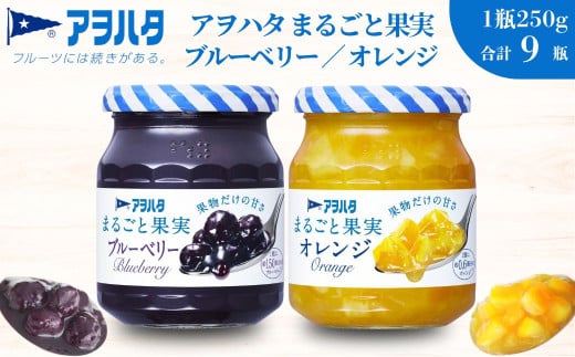アヲハタ ジャム 【ブルーベリー 5瓶 / オレンジ 4瓶】まるごと果実 2種9瓶（1瓶250g） 523455 - 広島県竹原市