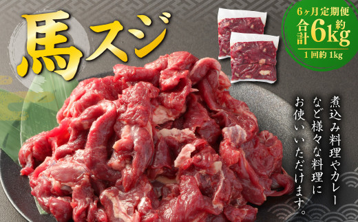【6ヶ月定期便】 馬スジ 1kg （500g×2パック） 計6kg 馬肉 馬 お肉 肉 おかず 冷凍