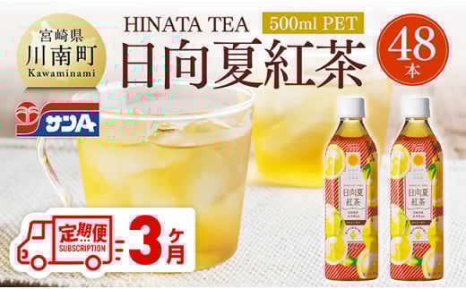 【3ヶ月定期便】サンA 日向夏 紅茶 HINATA TEA 500mlＰＥＴ 24本 入り×2ケース  【 飲料 日向夏 紅茶 PET セット ジュース 長期保存 送料無料 】
